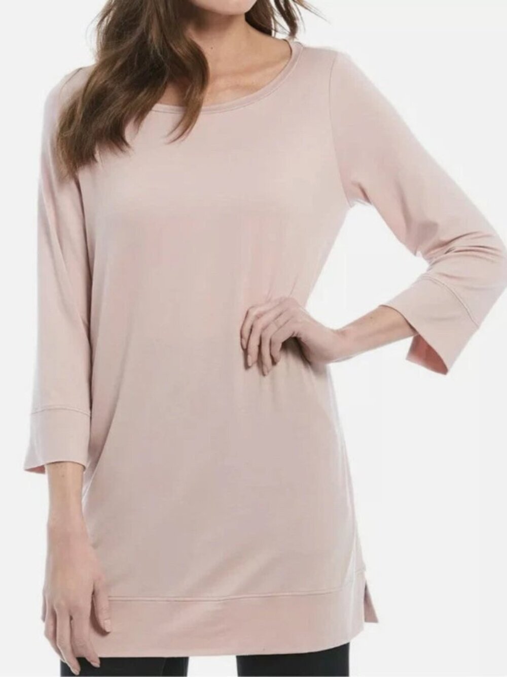 Eileen Fisher | Fine Tencel Jersey Ballet Neck Tunic Dress, Dusty Rose Pink, M